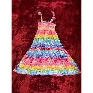 Vince Camuto Girls Rainbow Tropical Floral Smocked Tiered Maxi Dress Size 6X
